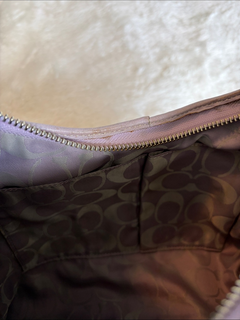 Coach Pebbled Leather Hobo Shoulder Bag  | Lilac/Cream Trim - Picture 9 of 14